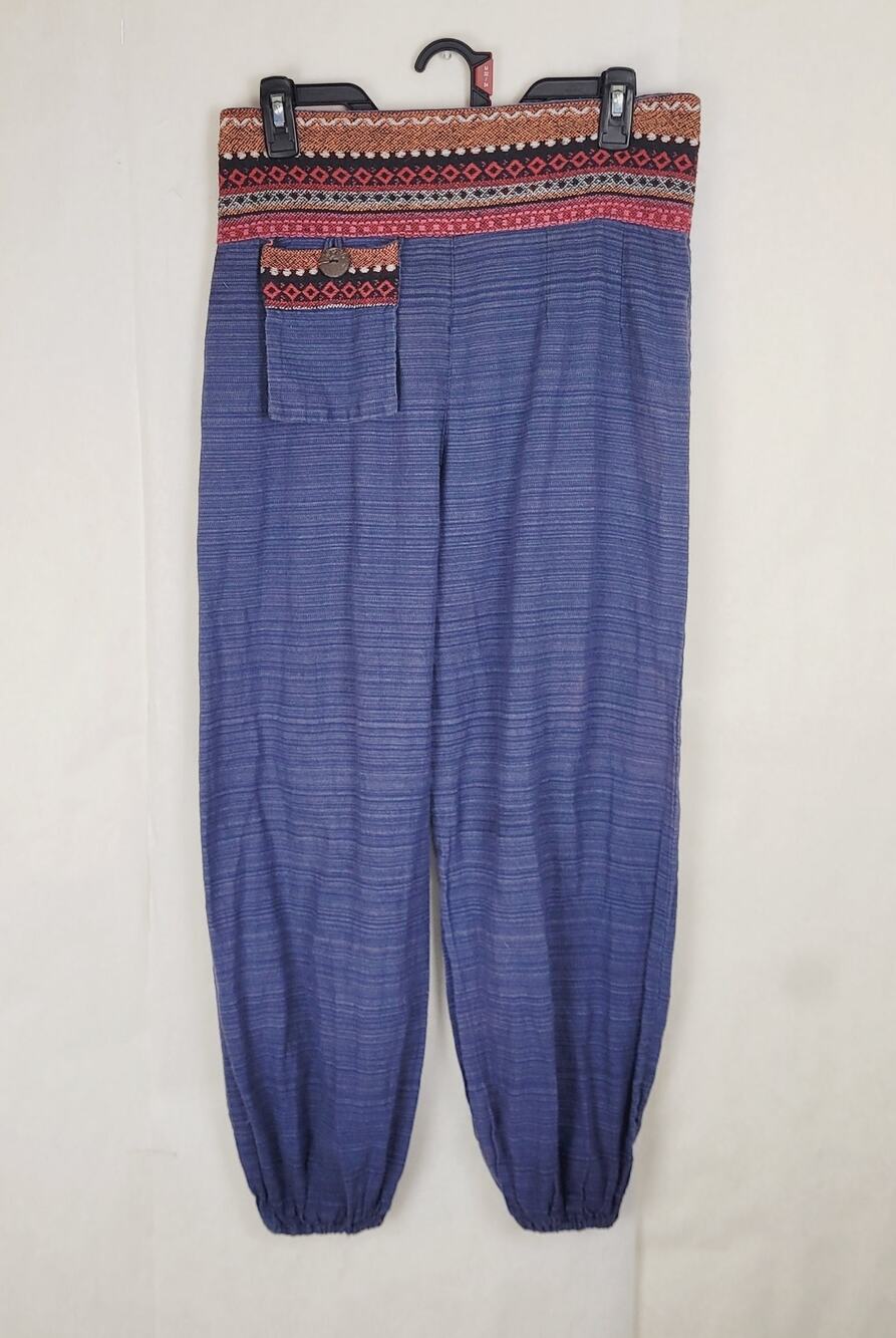 Gypsy Rose blue handmaid embroidered cotton jogger Size S/M Boho Hippie